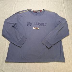 Tommy Hilfiger Red Label Long‎ Sleeve Shirt Men XXL Blue Spellout Logo Vintage